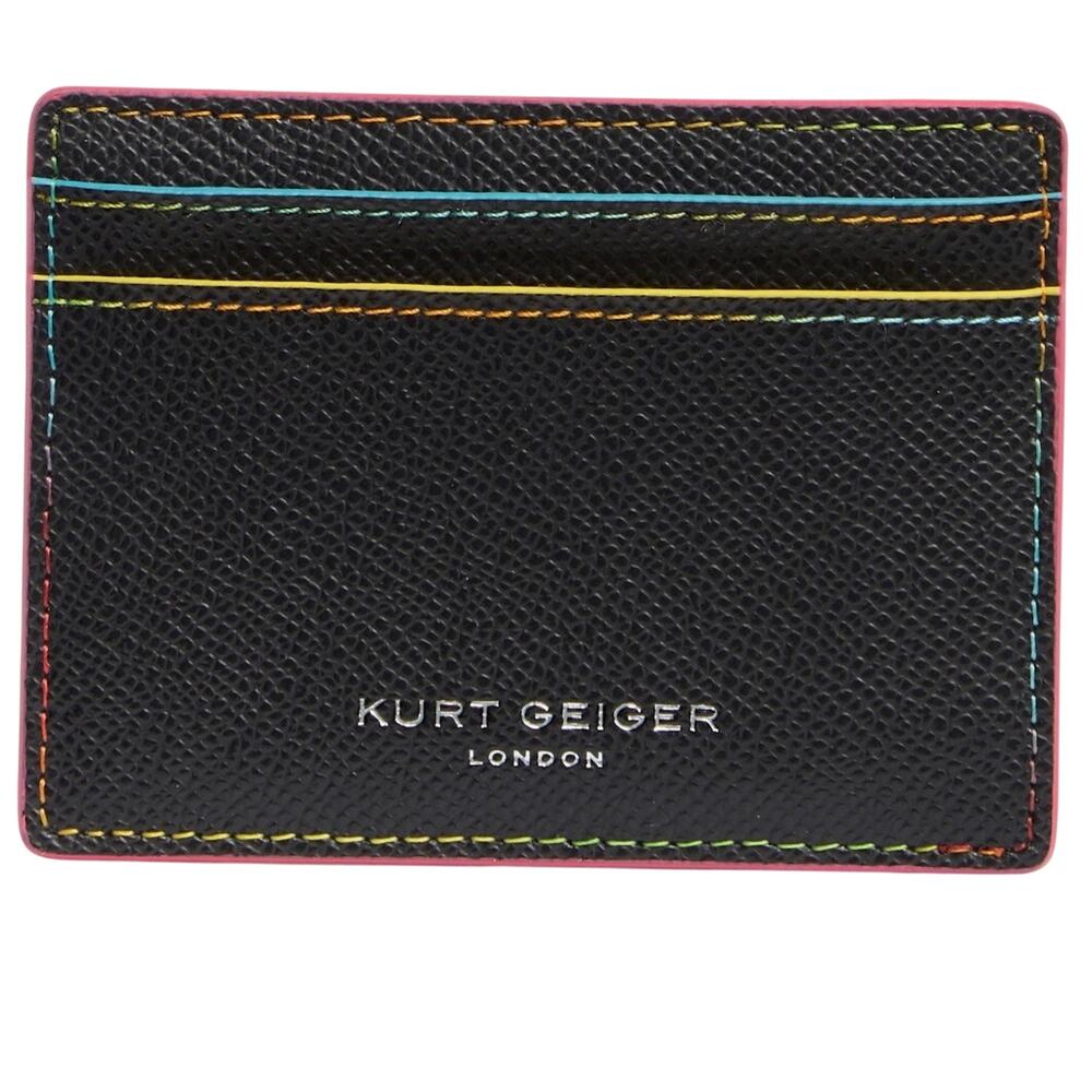 Kurt Geiger Black Leather Card Holder with Rainbow Stitching